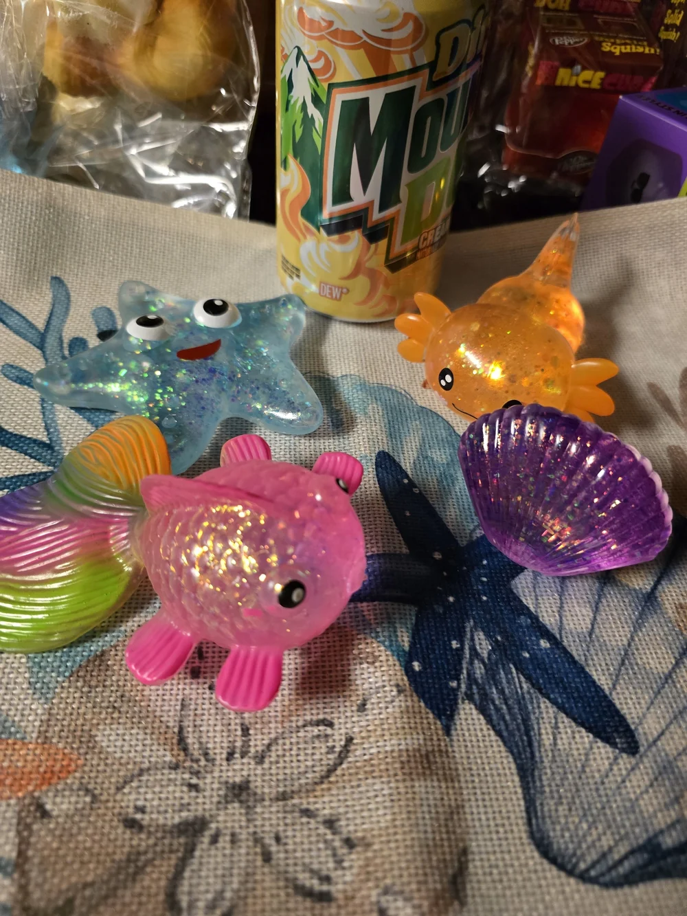 Glitter Sea Creature Stress Toy Squishy Bundle - Pink, Orange, Purple, Blue